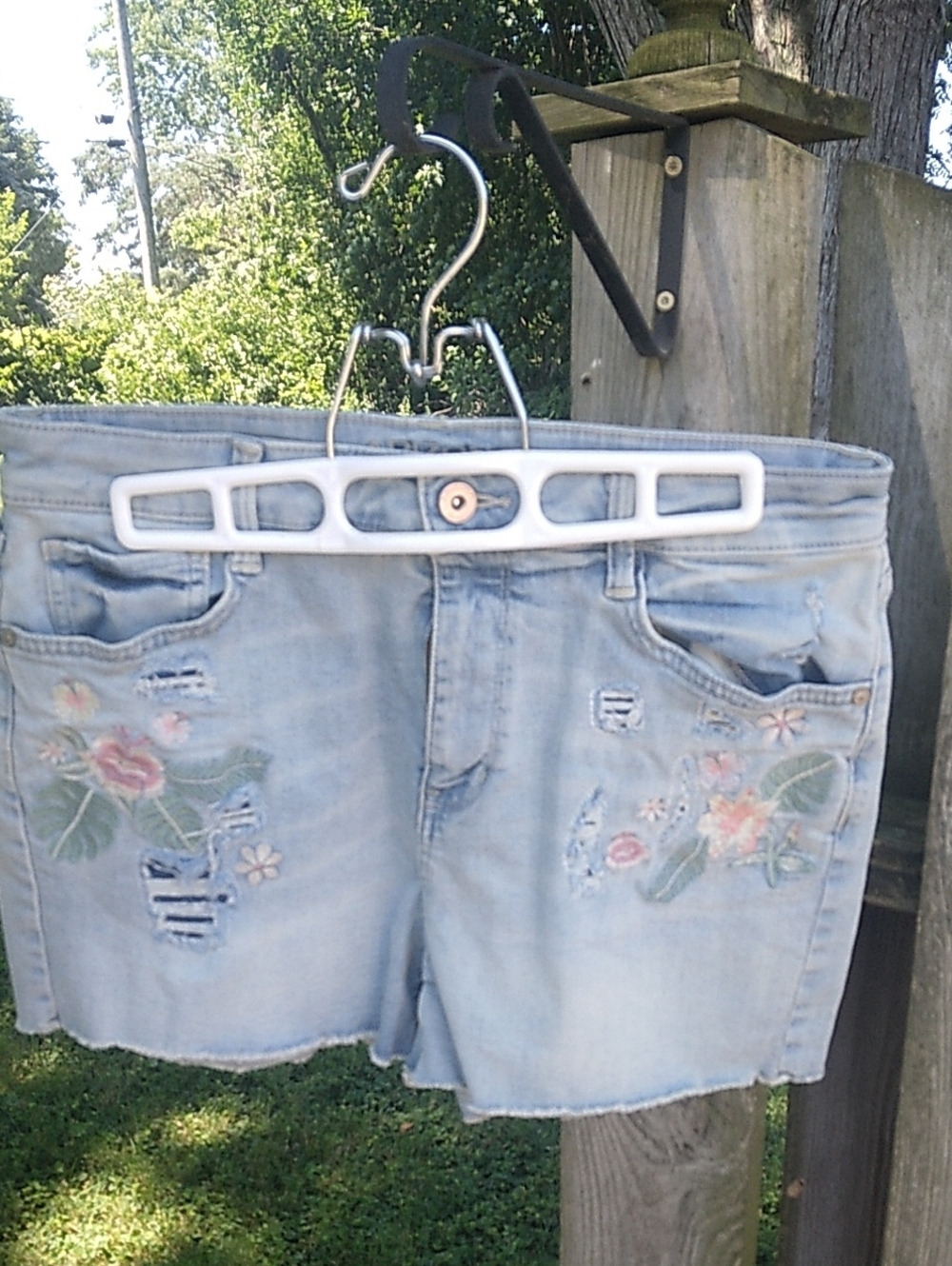 Arizona Jean Company Light Blue Denim Shorts with Floral Embroidery
